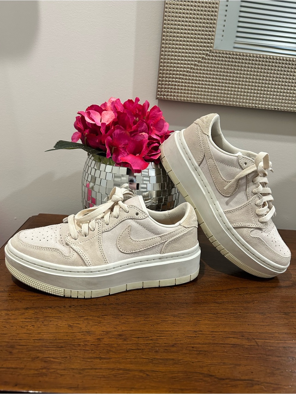 Jordan Women’s Platform Suede Sneakers in Cream